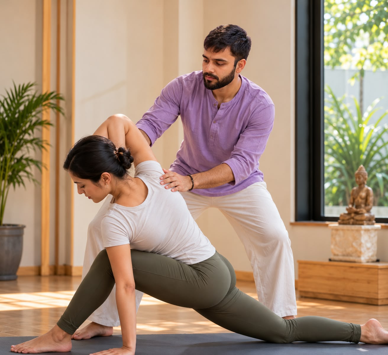 Deepak Sharma giving individual yoga instruction