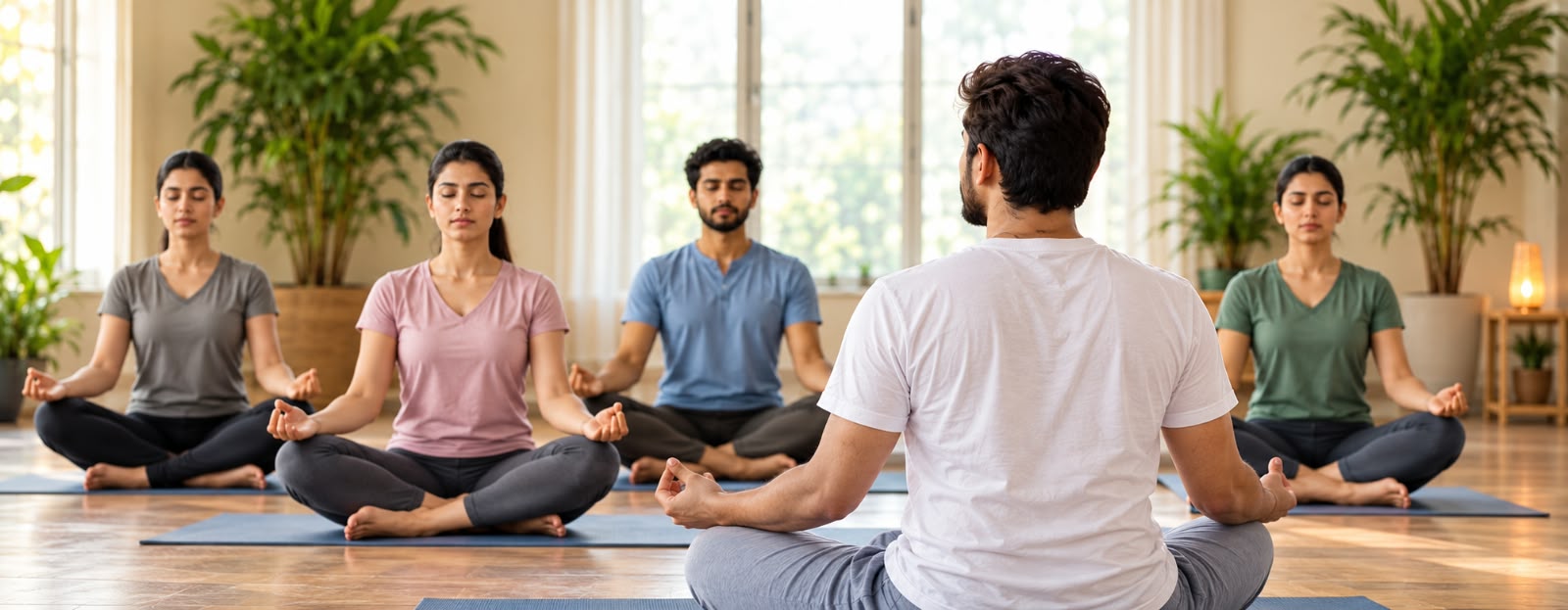 Deepak Sharma guiding a seated group practice