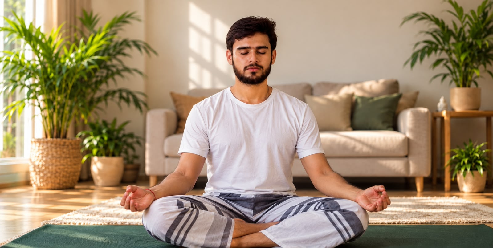 Deepak Sharma seated with a hand mudra