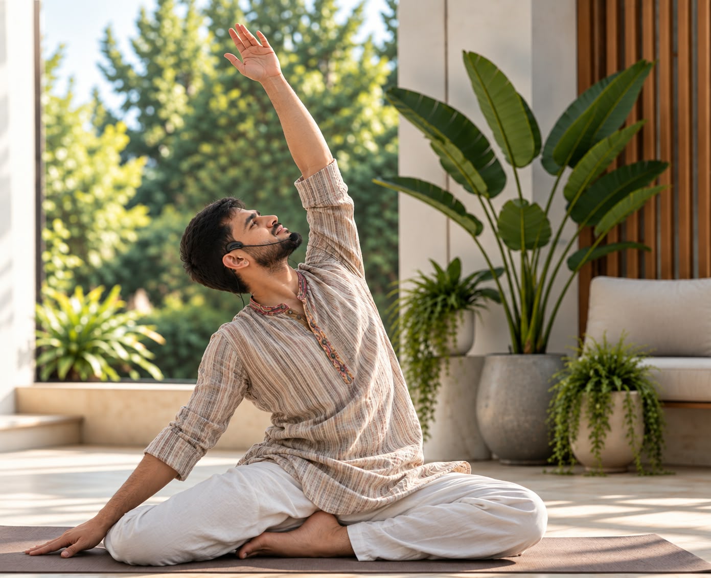 Deepak Sharma demonstrating a seated side bend