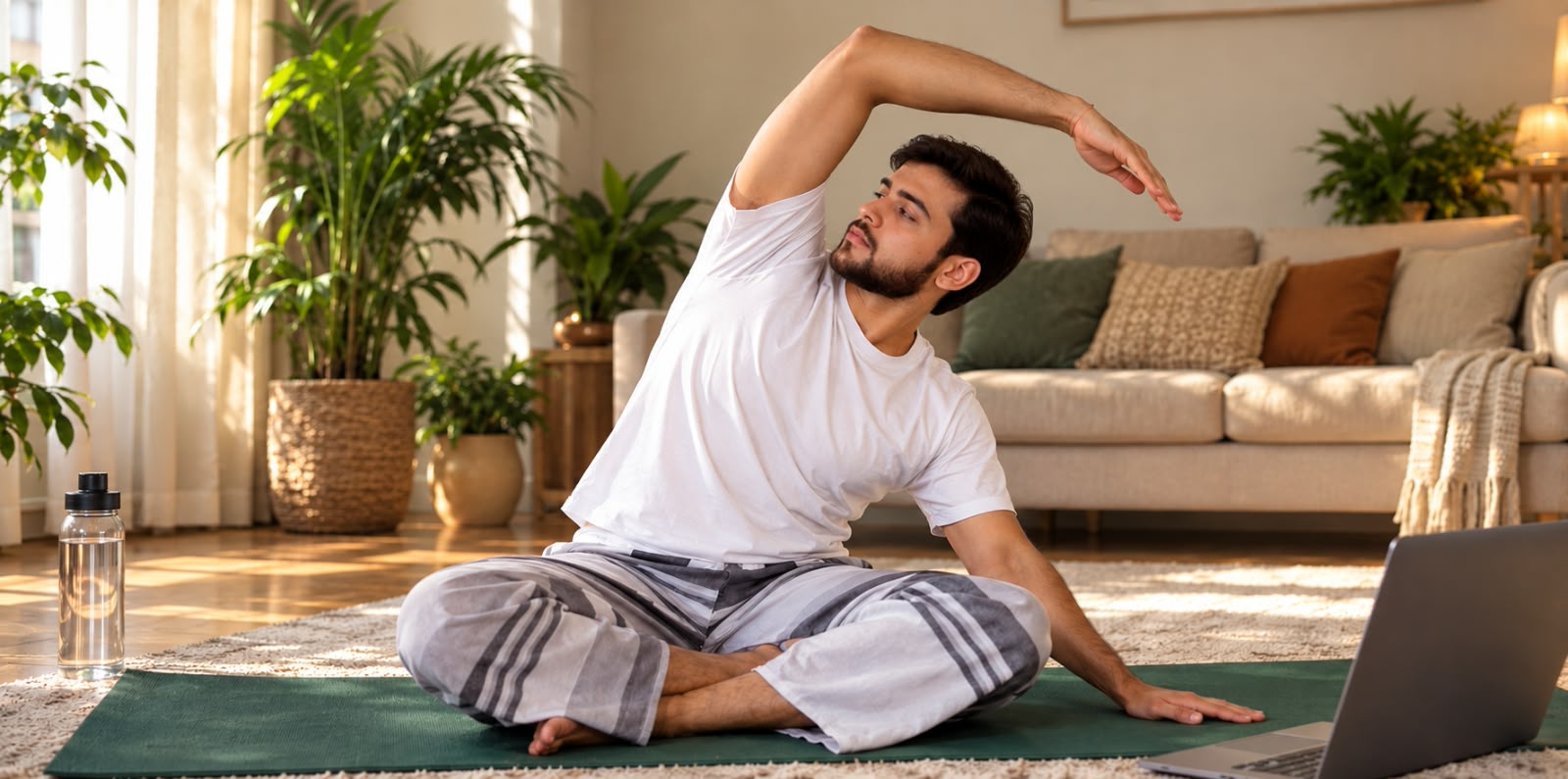 Deepak Sharma demonstrating a seated side bend
