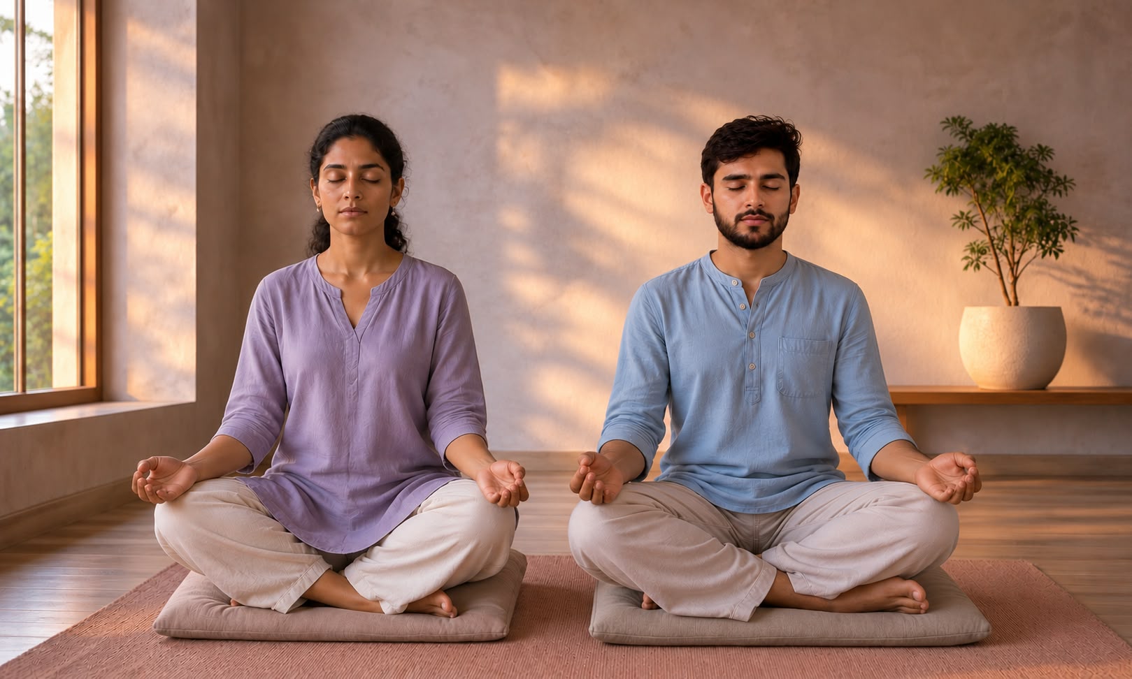 Deepak Sharma and a participant in seated yoga practice