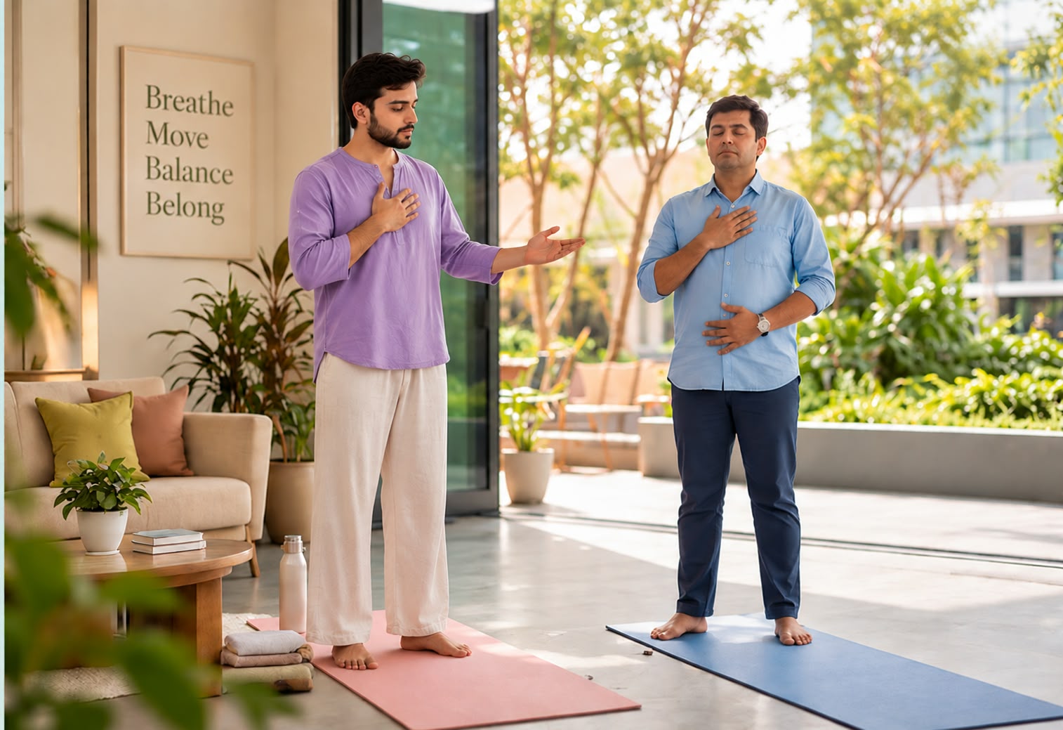 Deepak Sharma guiding a participant in standing awareness