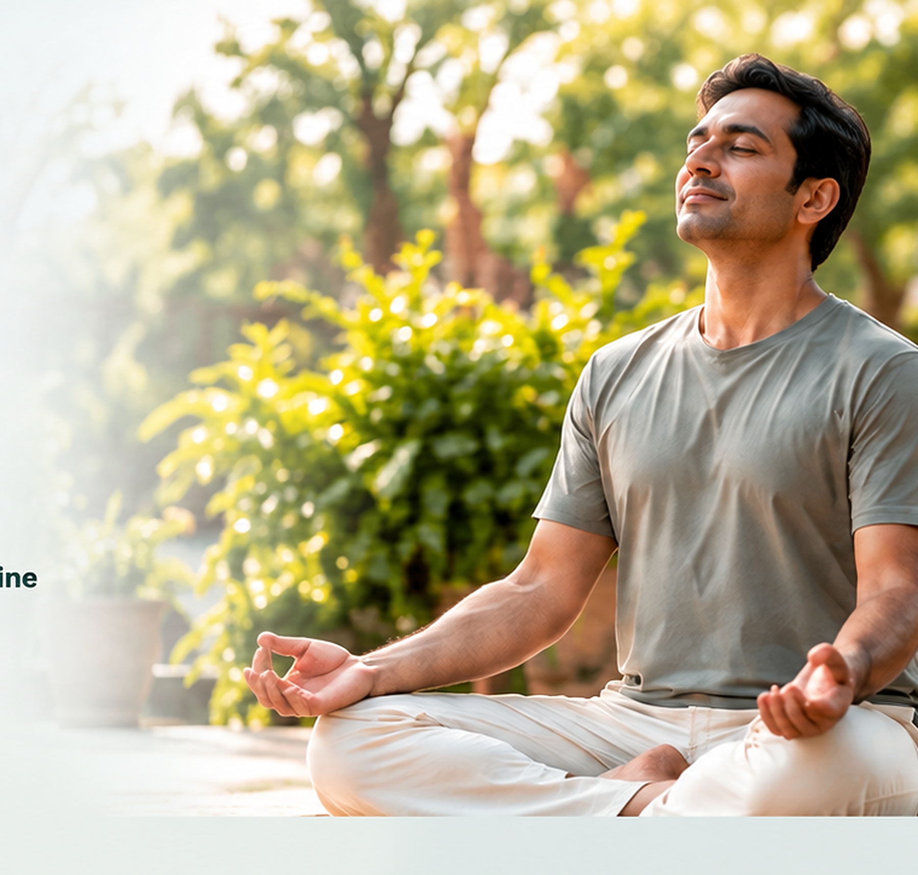 Deepak Sharma practising yoga in a bright garden setting