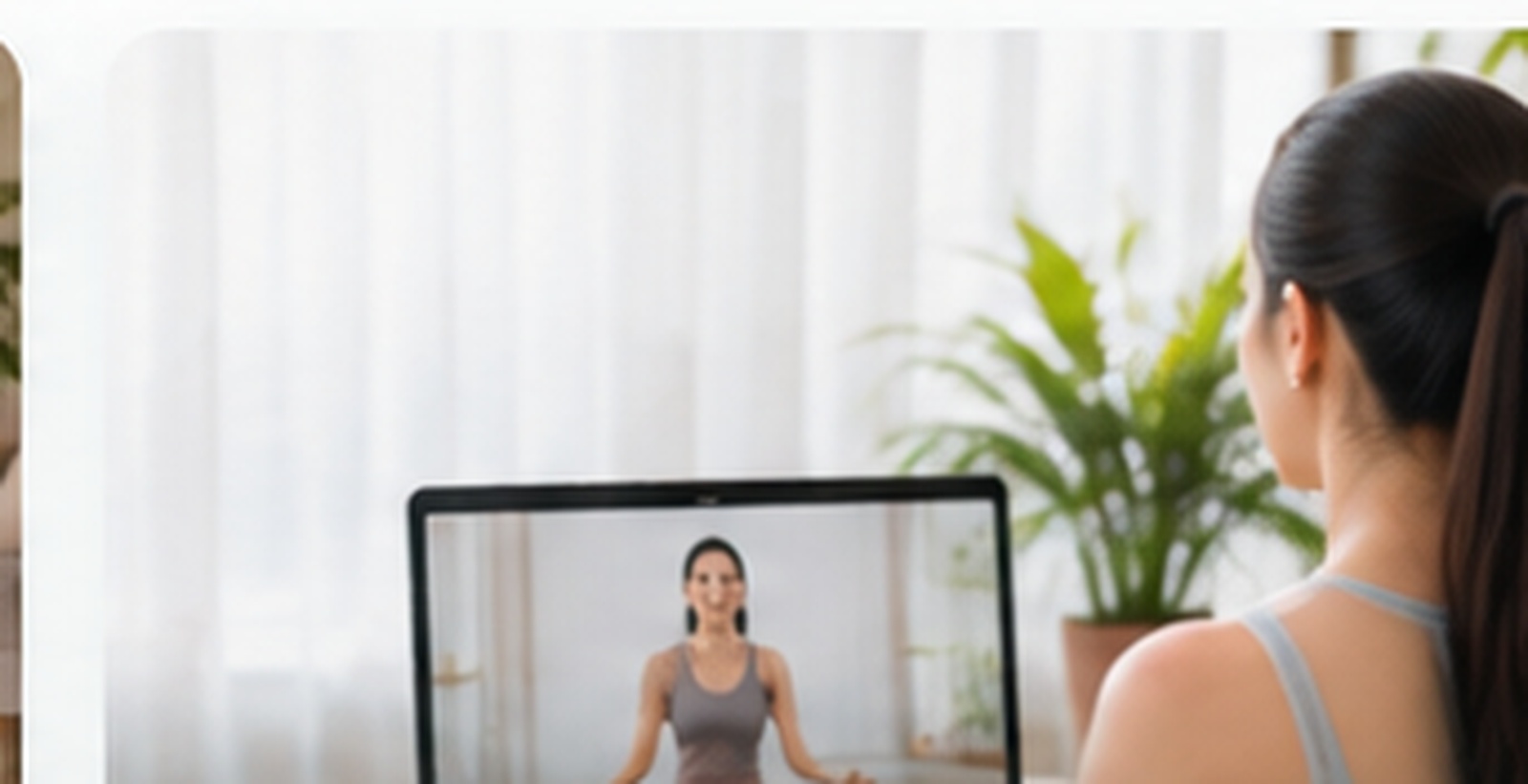 Online yoga session using a laptop