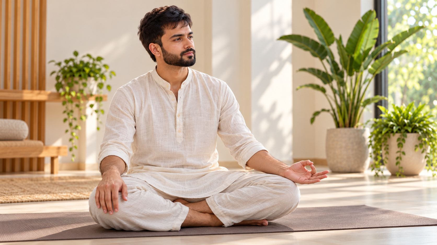 AI-generated illustration: Deepak Sharma showing an optional hand gesture for the mudra for anxiety article