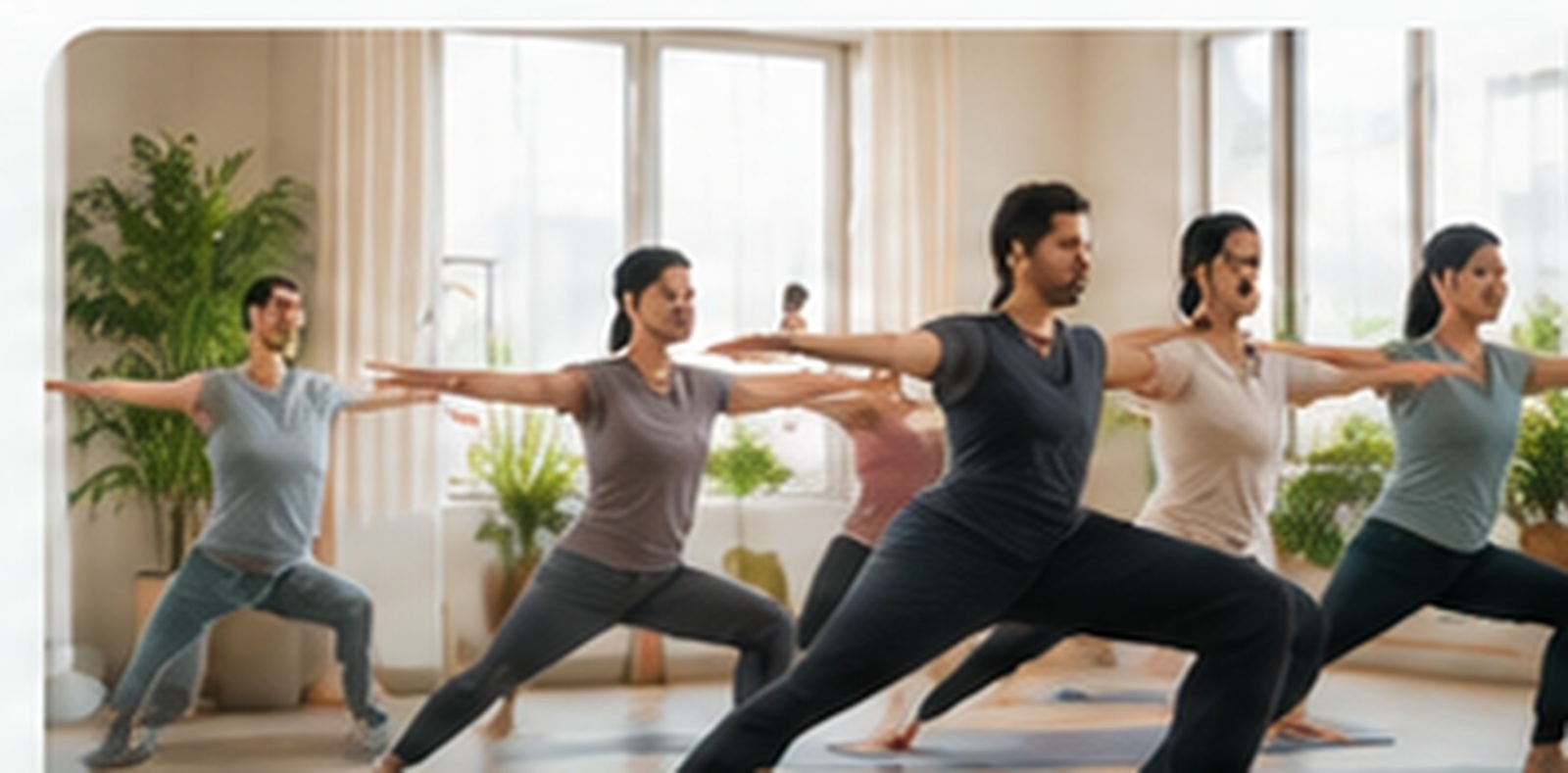 Instructor leading a group yoga practice in a bright teaching space